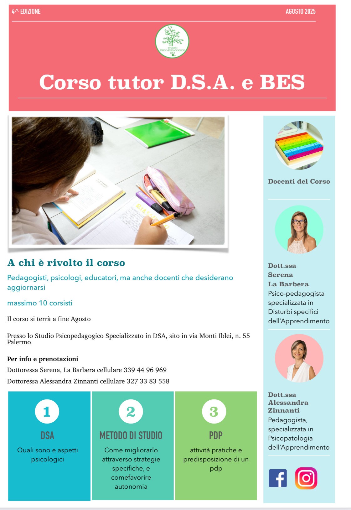 Locandina corso Tutor DSA e BES Palermo